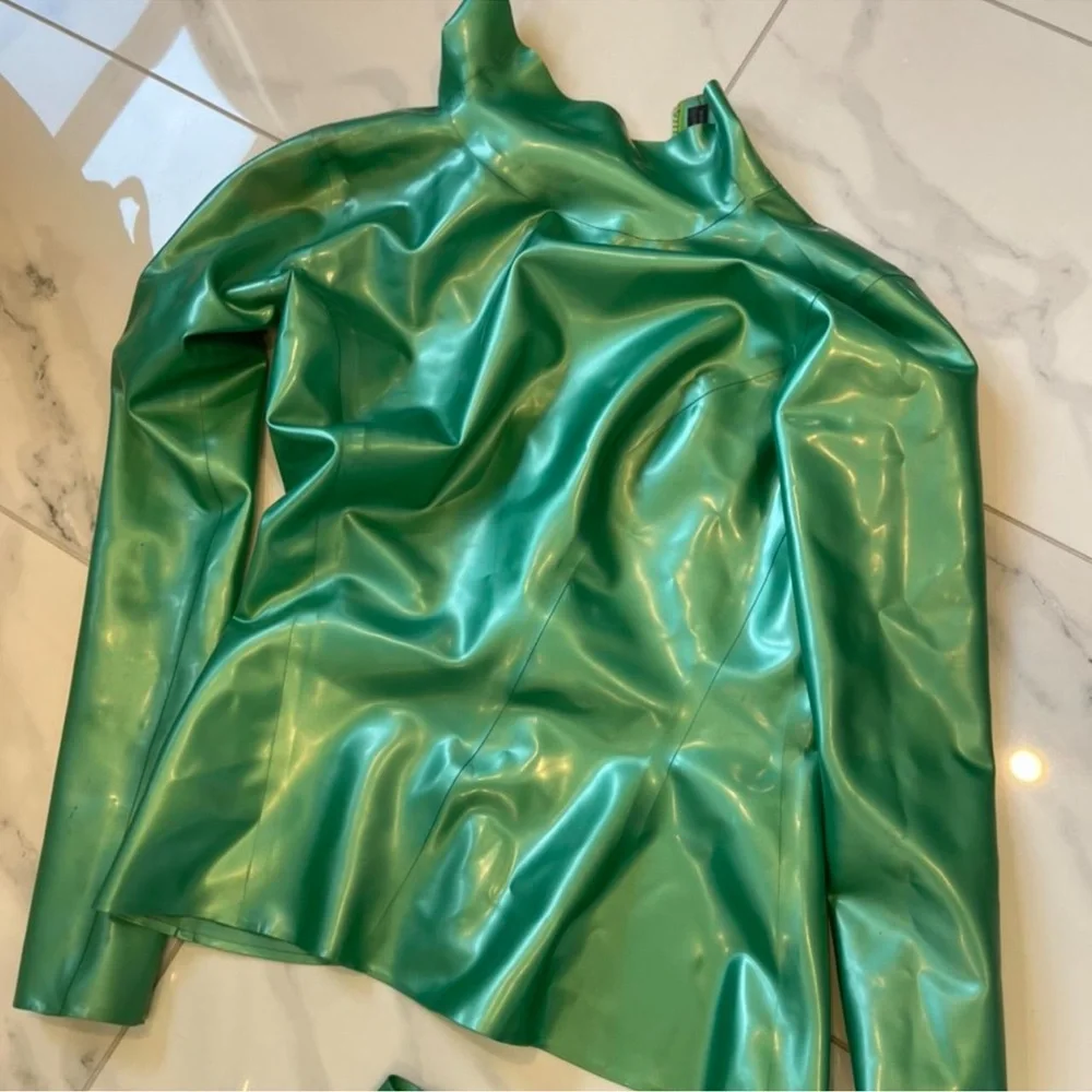 Jackets Coats Metallic Green Latex Fetishwear Suit Set Small Pants jackets-coats-metallic-green-latex-fetishwear-suit-set-small-pants